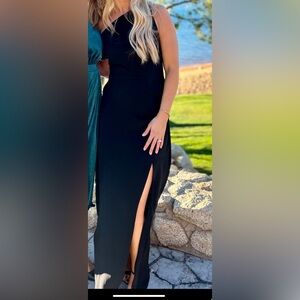 Black chiffon off the shoulder wedding dress
